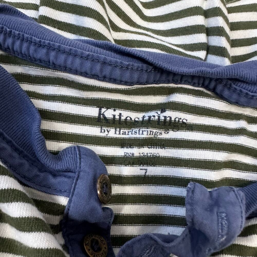 Kitestrings Hartsrings Blue Green Striped Henley Long Sleeve Shirt Boys Size 7 - Picture 5 of 7